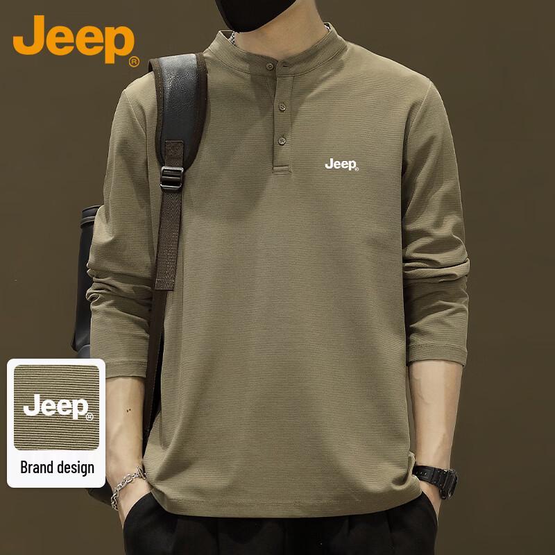 Jeep Мужская футболка с длинным рукавом и воротником-хенли