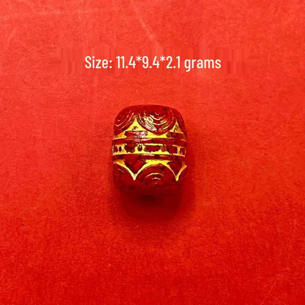 Original Gold-Plated Cinnabar Turtle Shell Fu Plaque and Gourd Pouch Accessories