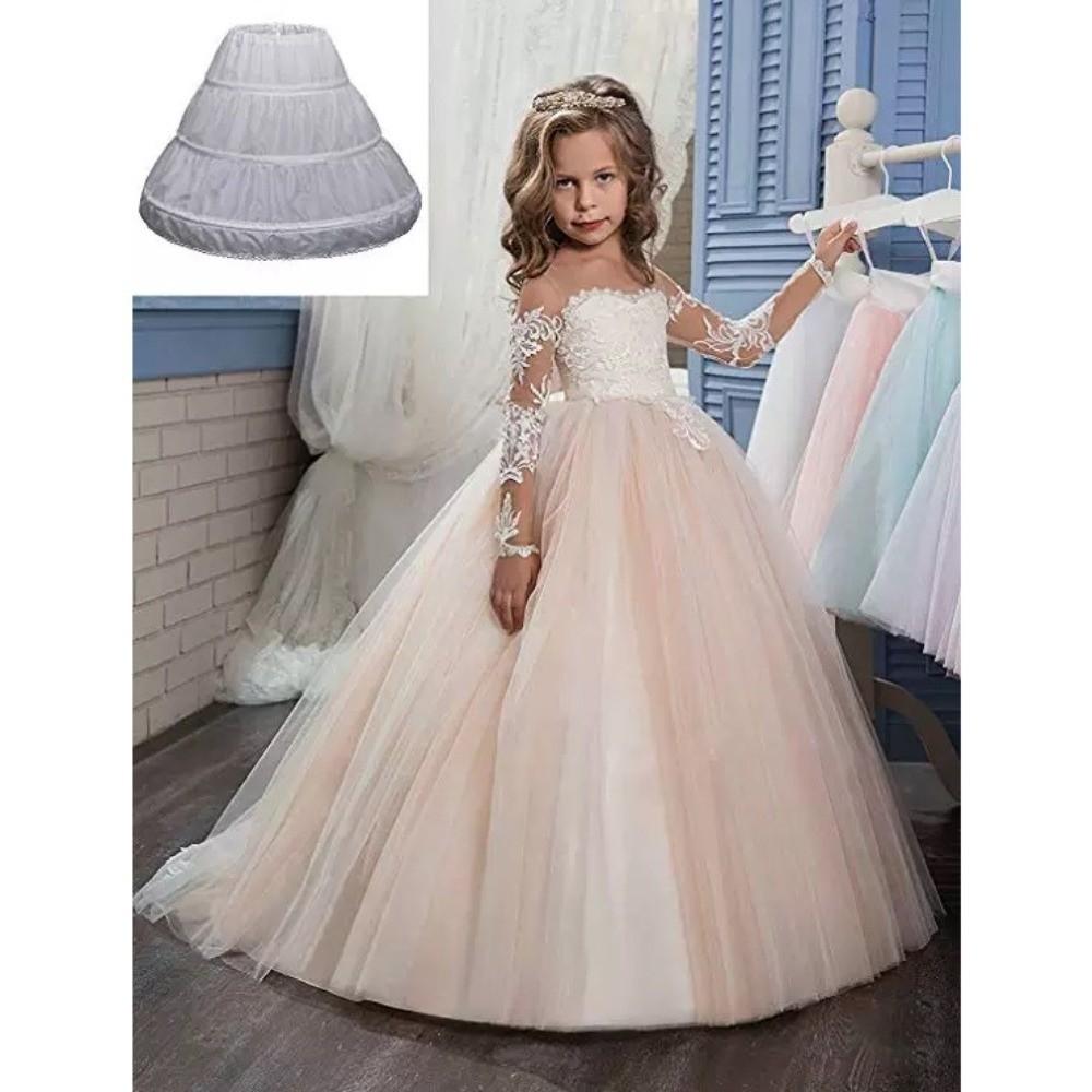 White Lace Children Skirt Petticoat 3 Hoops Princess Skirt Fashion Crinoline Skirt  Kids Girls