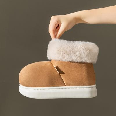 Милые женские зимние сапоги с большим носком, новые теплые кашемировые туфли на толстой подошве из хлопка для женщин, туфли на платформе, теплые сапоги с манжетами