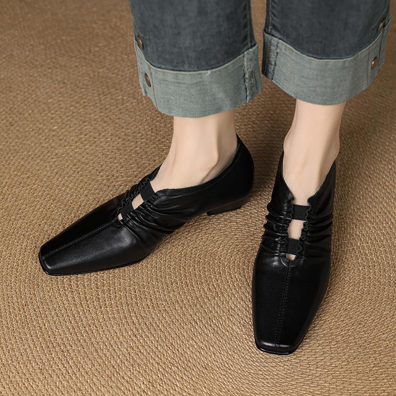 Мода 2025 Новая мода Квадратный носок Толстый средний каблук Женские туфли-лодочки Весна Лето Офисная леди Вечеринка Натуральная кожаная обувь Женский размер 34-40