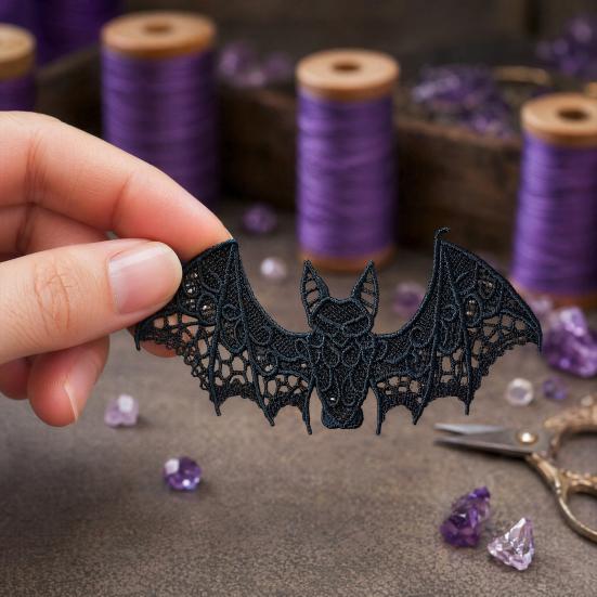 2 Pcs Halloween Bat Embroidered Patch Lace Gothic Wing Design DIY Clothing Badges