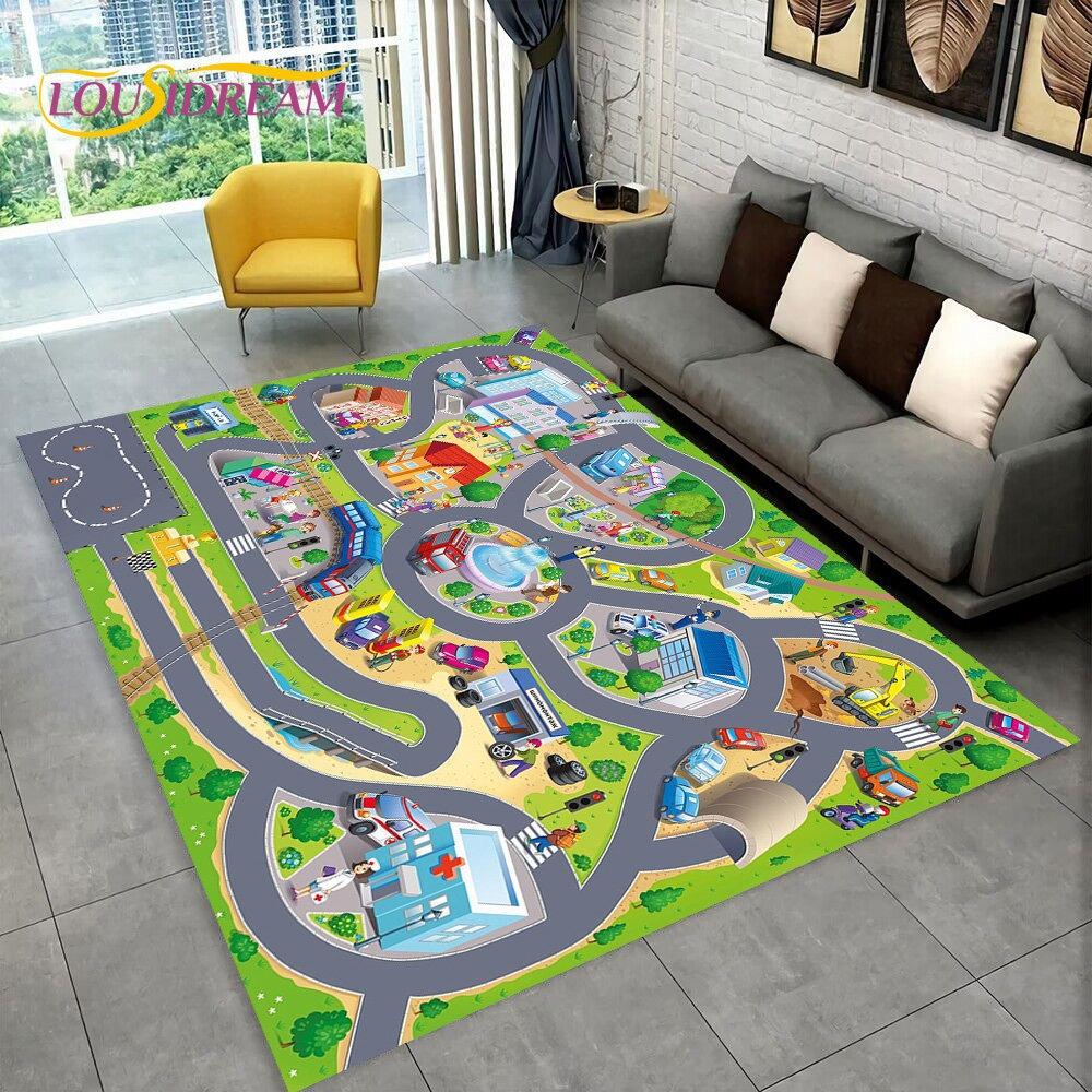 Highway City Child Playmat Large Carpet Rug for Home Living Room Bedroom Sofa Doormat Decor Kid Play Area Rug Non-slip Floor Mat