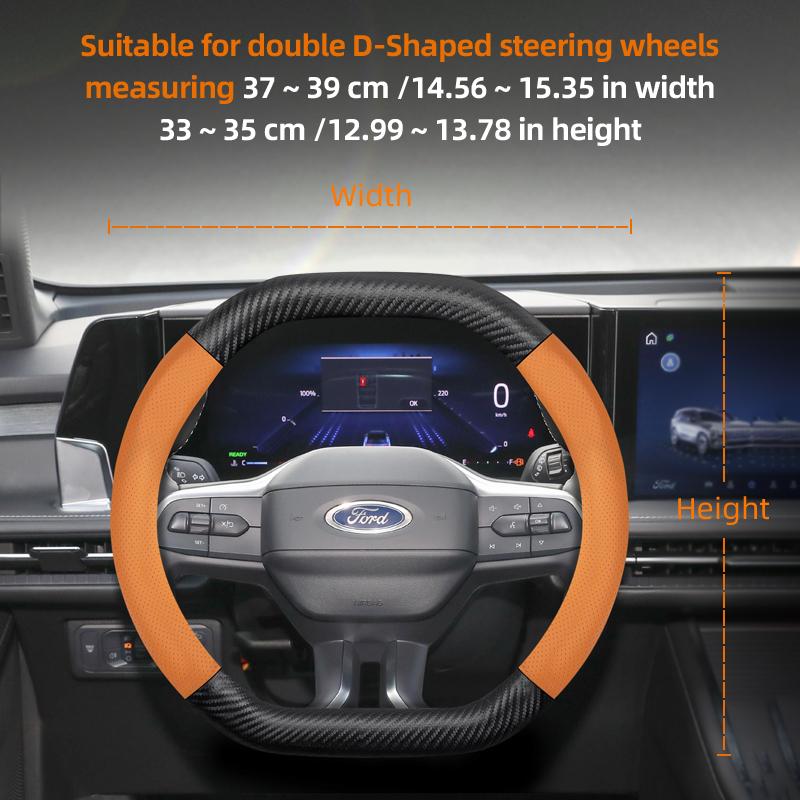 Fypaj3 Подходит для Ford Дышащие отверстия Кожа Матовая Текстура Углеродного волокна Чехол на рулевое колесо Подходит для Focus Mk2 Mk3 Fiesta Mk7 Transit Custom