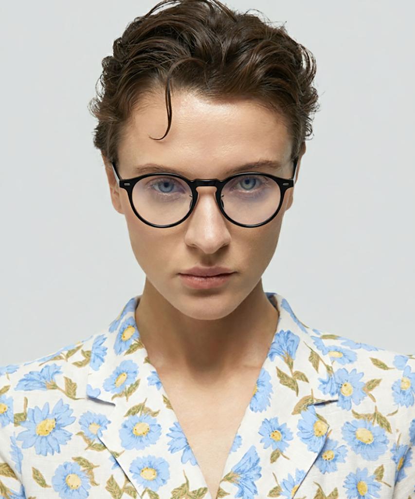 Lingkeonpeuleim Buffalo Horn Round Acetate Eyeglass Frames Black