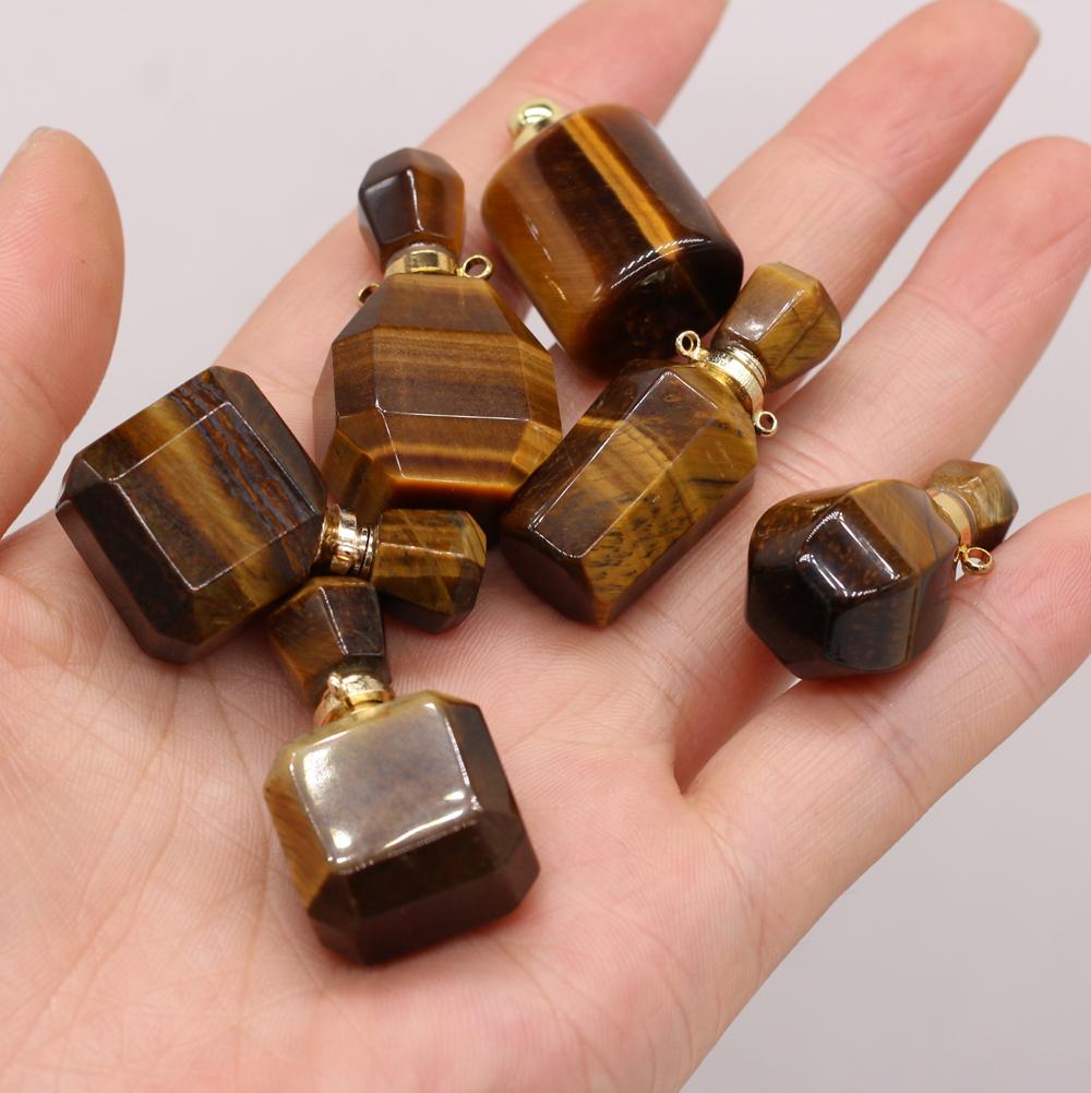 1Pc Small Natural Stone Perfume Bottle Pendants,Tiger Eye Stone Pendant Charms for Jewelry Making DIY Necklace Accessories Craft Gifts