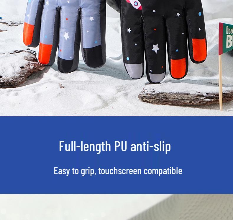 Kids' Winter Cartoon Gloves: Warm, Non-Slip, Waterproof, Thick Fleece for Outdoor Sports, Cycling, Skiing