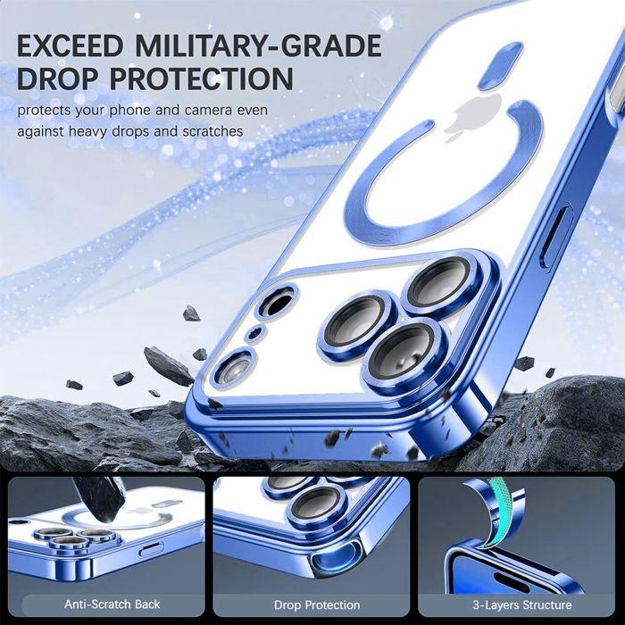 Coque de Protection - BOOLING - iPhone 17 Pro Max - Contour Bleu - Anneau Magnétique - 2 Vitres Trempées