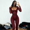 Женский спортивный комбинезон с длинными рукавами, вдохновленный йогой, с высокой степенью эластичности, новинка сезона осень/зима 2025 - глубокий вырез, облегающий сексуальный крой