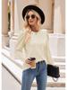 2024 Новая осенняя мода Повседневная круглая горловина однотонная трикотажная жаккардовая женская футболка с рукавами-пузырями и узорами из жареного теста