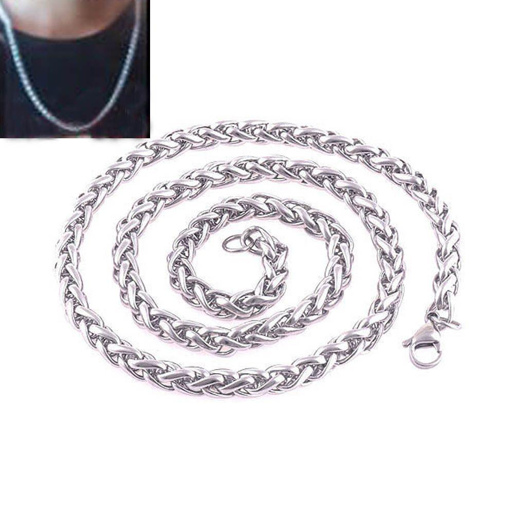 Men Punk Gothic Choker Cool Braided Wheat Chain Stainless Steel Necklace Metal Collar Heavy Link