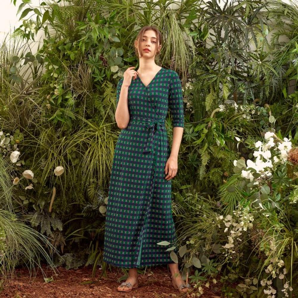 Lipbbam Creora Romona 3 4 Sleeve Long Wrap Dress Ldm10gv101