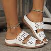 Women's Summer Sandals, Floral Cut-Out Design, Artificial Leather Slides, Casual Comfort Footwear, Non-Slip Sole