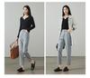 Half elastic waisted pure cotton jeans for women in spring 2026, fashionable and versatile, showing off slim and small leg pants