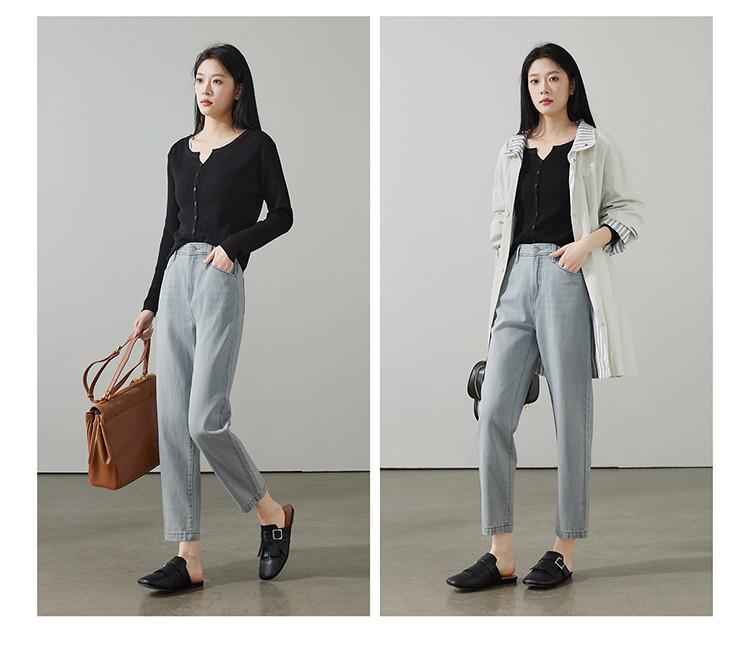 Half elastic waisted pure cotton jeans for women in spring 2026, fashionable and versatile, showing off slim and small leg pants