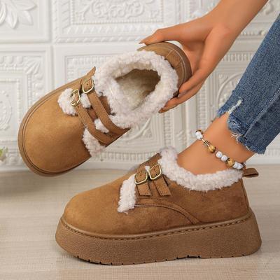 Водонепроницаемые флисовые ботинки-дутики с пряжкой - Очень толстая подошва, Теплый хлопок, Маленькие зимние короткие ботинки 2025.