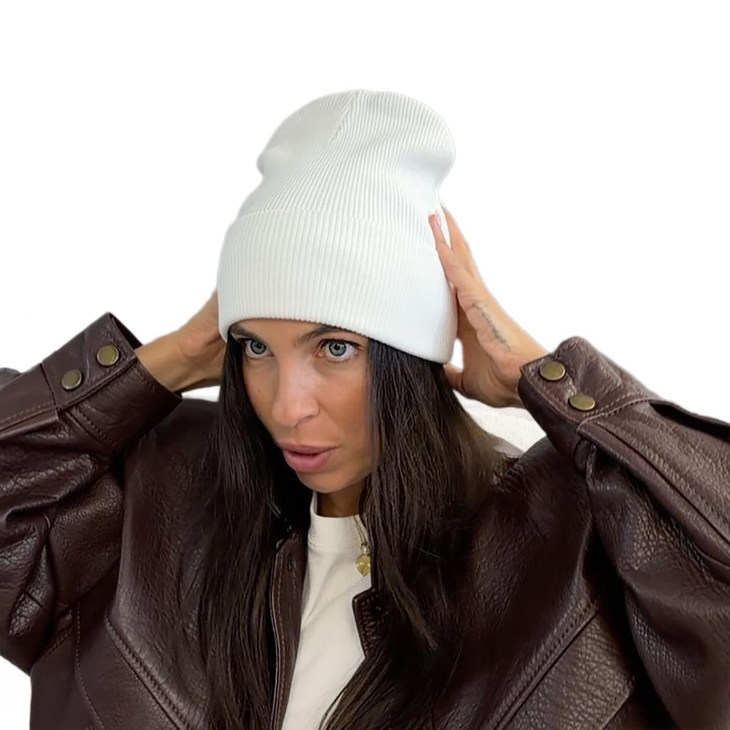 Europe, America, autumn and winter solid color flanged thread knitted cold hat women's ins wind shows a small face and keeps warm big head circumfere