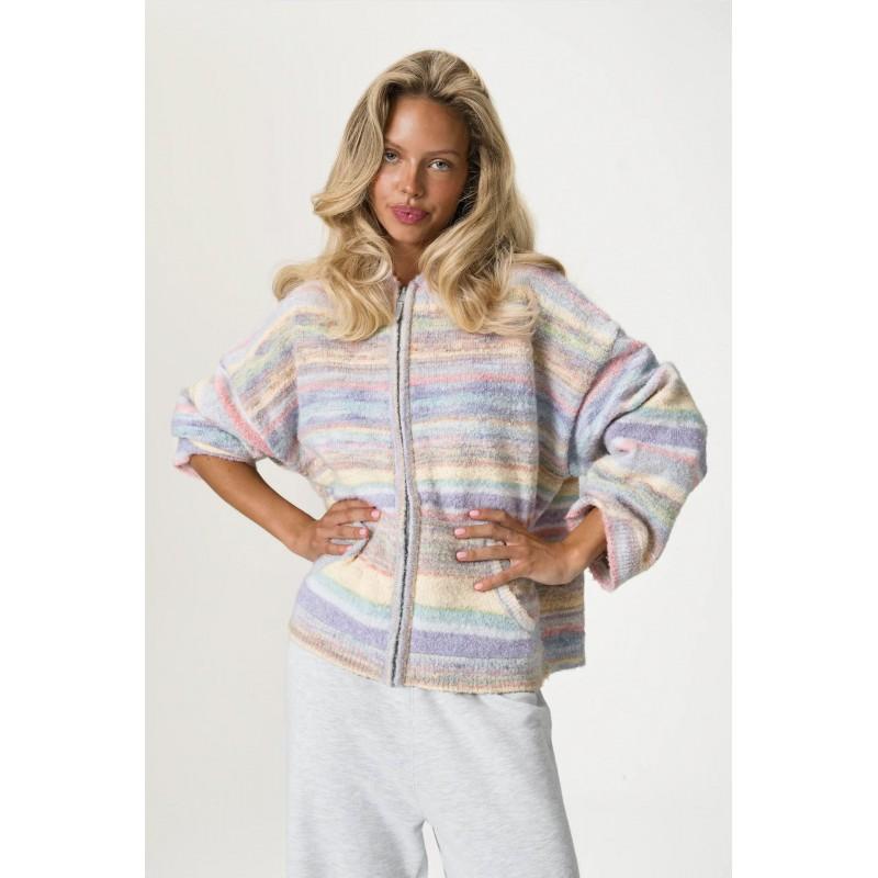 Unisex Striped Zip-Up Hoodie Colorblock Casual Streetwear Sweatshirt