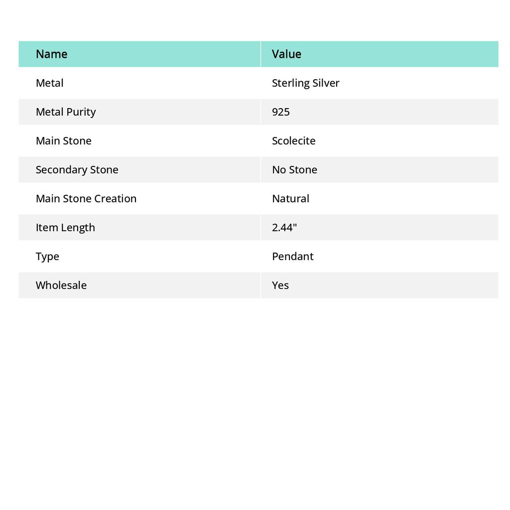 Подвеска из натурального сколецита, ручная работа, серебро 925 пробы, 2,44 дюйма, W9u66
