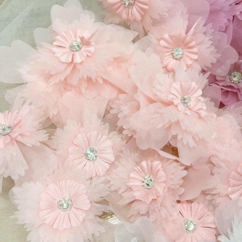 5Pcs 3D Rhinestone Lace Flowers Patch Applique For Wedding Dress Hairpin Brooch Accessories