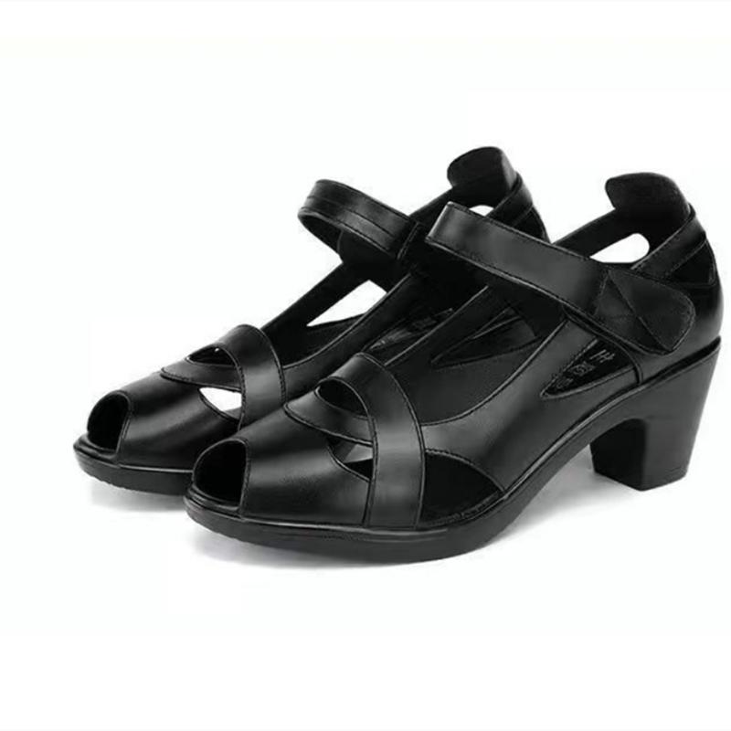 Женские модные туфли с открытым носком высокого качества на лето, черные кожаные туфли, женские повседневные удобные летние сандалии с открытым носком B83
