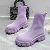 Bottes d'hiver montantes Flyknit en cuir PU pour femmes, bottes de sport à lacets, grande taille, pointures 35-43