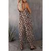 Summer Casual Beach Leopard Jumpsuit Women Spaghetti Strap Print Rompers Loose Pocket Sleeveless Jumpsuits