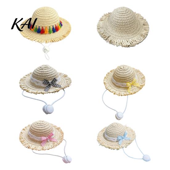 Comfortable Pet Straw Hat Cat Hat, Sun with Lace And Bow, Summer Soft Cute Protection for Cats Small Dogs Outdoor Walks Dog