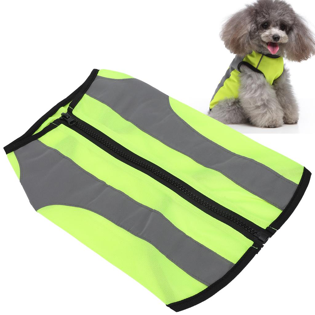 Pet Night Safety Clothing Glowing Jacket Lightweight Reflective Vest Zipper for DogsFluorescence Green S