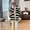 Vintage Striped Lazy Wind Jacket Contrasting Color V-neck Knitted Sweater Cardigan Schoolgirl Spring and Autumn Loose Top
