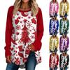 Women's Casual  Plus Size Long Sleeved Round Neck Christmas Printed T-shirt Top Pullover