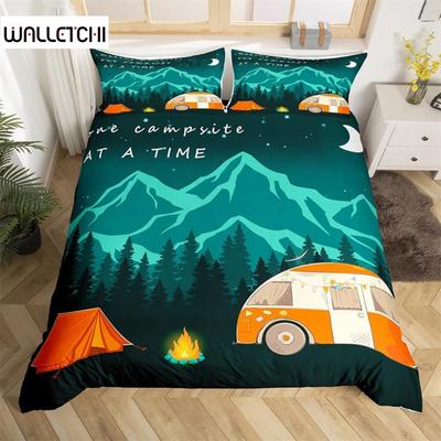 Пододеяльник для кемпинга из микрофибры Galaxy Stars Moon Happy Camping Одеяло для кемпинга Camper Truck Geometry Mountain Trees Комплект постельного белья
