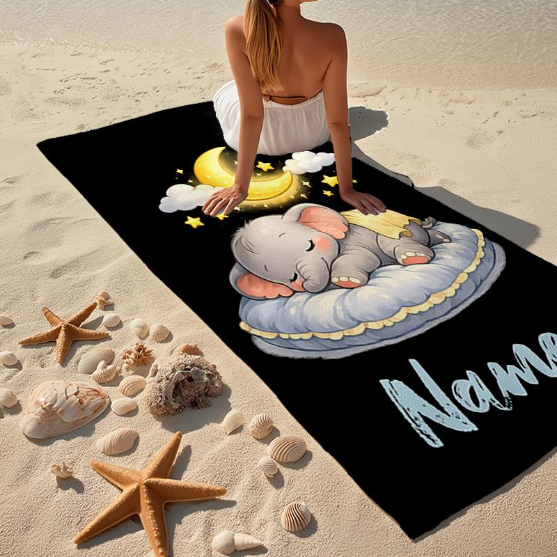 Custom Name Ultra-Soft Beach Towel with A Elephant Theme,Ideal for Pool - Camping, Diving - Perfect Travel Essential, Vibrant Beach Towel.