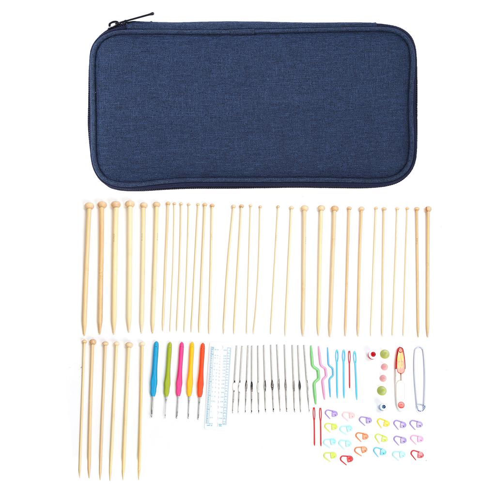 Knitting Kit Ergonomic Design Portable Bamboo Stick Needle with Storage Bag for DIY Enthusiast