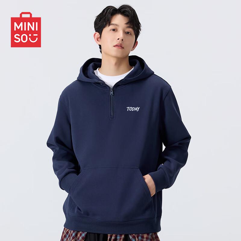 MINISO Men's Relaxed Fit Half-Zip Hooded Pullover