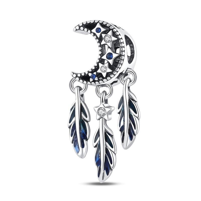 S925 Silver Charming Dreamcatcher Pendant Bracelet Accessory Colorful Moon Star Beads DIY Jewelry Making Craft Supplies