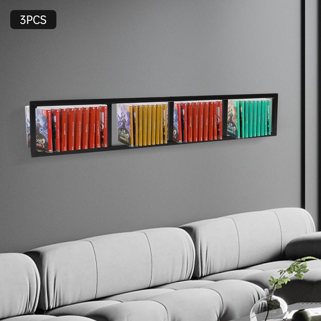 Black Wall Mount 34 Inch Media Storage Rack, CD DVD Organizer Shelf - Metal Bookcase for Video Games, Movies, Blu-ray, Records