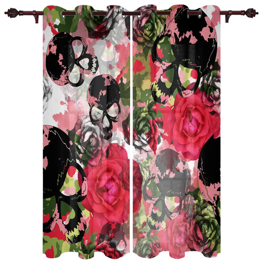Художественный Череп Красные Цветы Волна Новые Простые Шторы Украшения Дома Шторы Современные Товары Для Дома