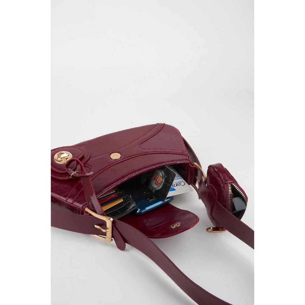 Женский бордовый кошелек-багет из искусственной кожи с застежкой на руку и сумка через плечо