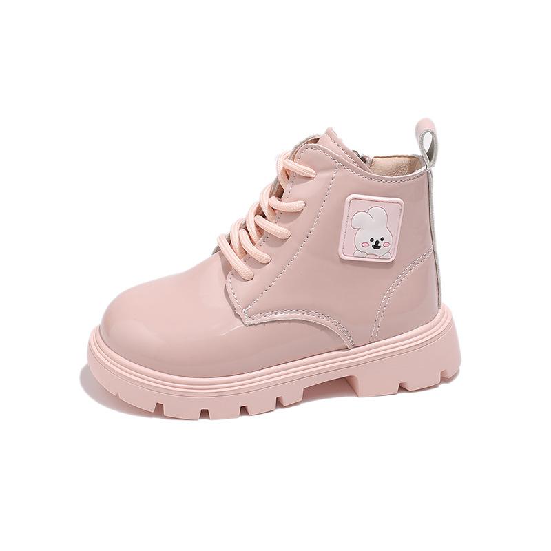 Новые детские ботинки для девочки повседневные ботильоны на платформе с кроликом Модные глянцевые детские ботинки из ПУ Весенне-осенние универсальные