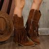 New Style Western Cowboy Boots Fringed Pointed Thick Heel Large Size Shoes Fringed Boots Women