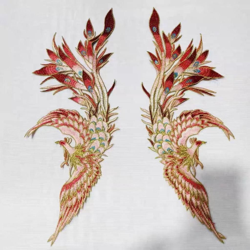 1 пара нашивок с вышивкой феникса, пришивные аппликации для свадебного платья, костюма, одежды