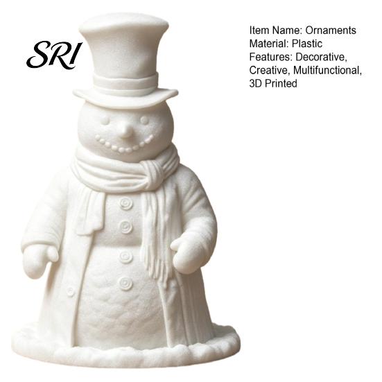 Winter Holiday Home Decor 3D Printed Gentleman Snowman Figurine, Decorative Desktop Ornament, DIY Paintable Customizable Craft Statue for Christmas