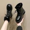 Fashion Winter New Block Heel Cotton Boots Women's Fashion Round Toe Lace-Up Front Platform Non-Slip Short Shoes