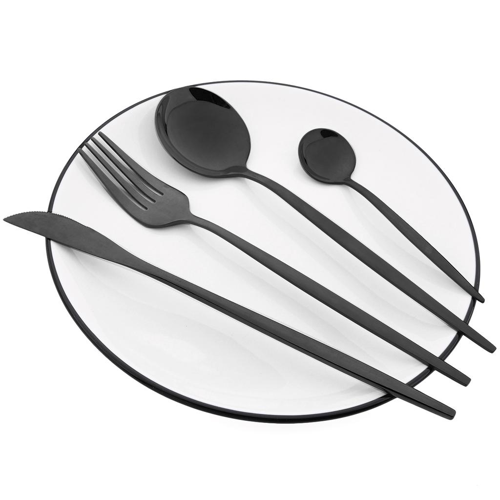 24Pcs Black Gold Dinnerware Set with Box Knives Fork Tea Spoon Cutlery Set Stainless Steel Silverware Tableware Kitchen Flatware