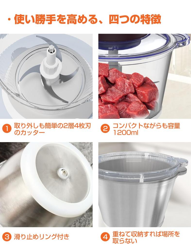 New Food Processor Large Capacity 2 Types of Chopping 500W High 4 Stainless Steel Can Crush Baby Ground Food Home Food 2 Speed Meat Food Space Cooking