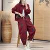 2025 Spring Women's Loose Casual Korean-Style Patchwork Cardigan Suit with Long Sleeves