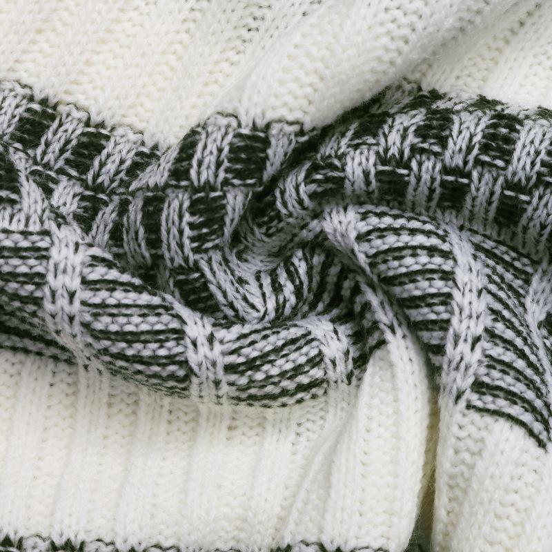 Женская мода повседневная осень-зима полосатый принт длинный рукав О-образный вырез шерстяной трикотаж свитера