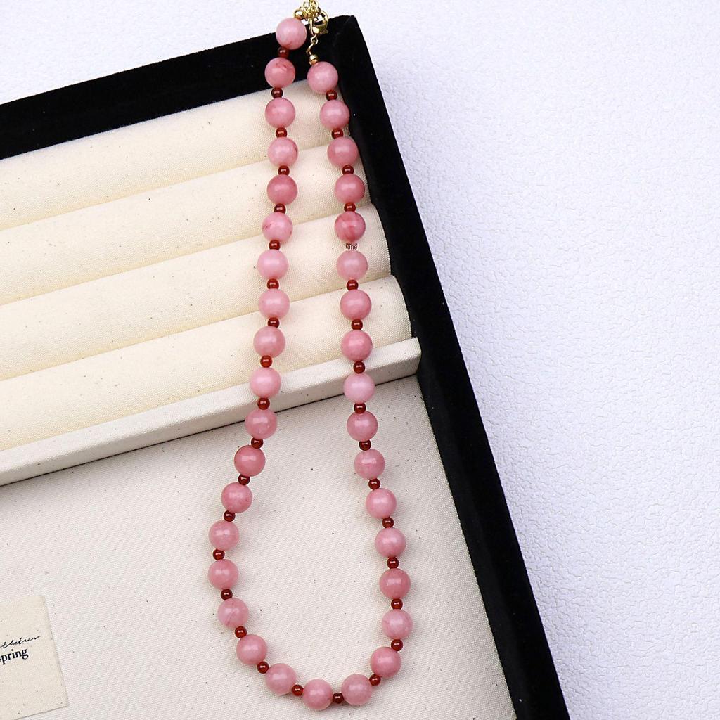 Женское дофаминовое ожерелье из бусин с родохрозитом и красным агатом из меди с золотым покрытием для моды и элегантности