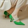 Women Pumps Kid Suede Leather Spring Summer Sexy Fashion New Rhinestone Pointed Toe High Heels Mary Janes Shoes Woman 2024 Shoes